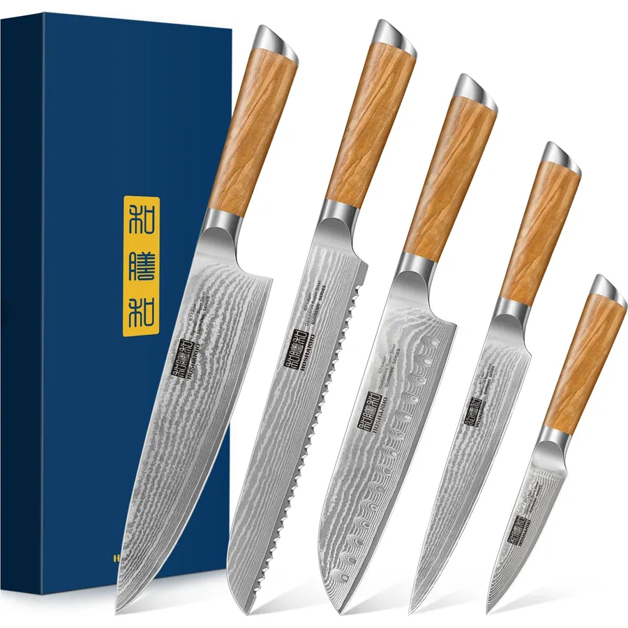 HOSHANHO Damascus Kitchen Knife Set 5PCS, Sharp Chef Knives Ergonomic Grip