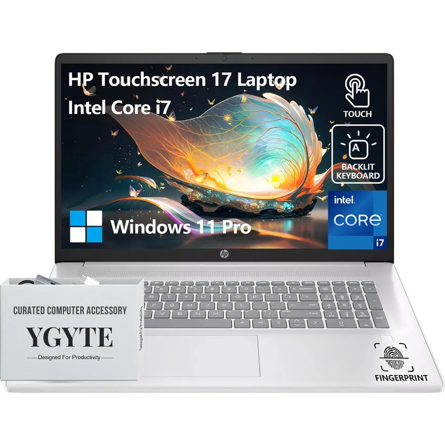 HP 17 Inch Laptop Touchscreen Computer, 17.3” HD+ Touch Screen Business Laptop, Windows 11 Pro, 13th Gen Intel Core i7 (10-Core) |10-Key Backlit Keyboard | 32GB RAM 2TB SSD