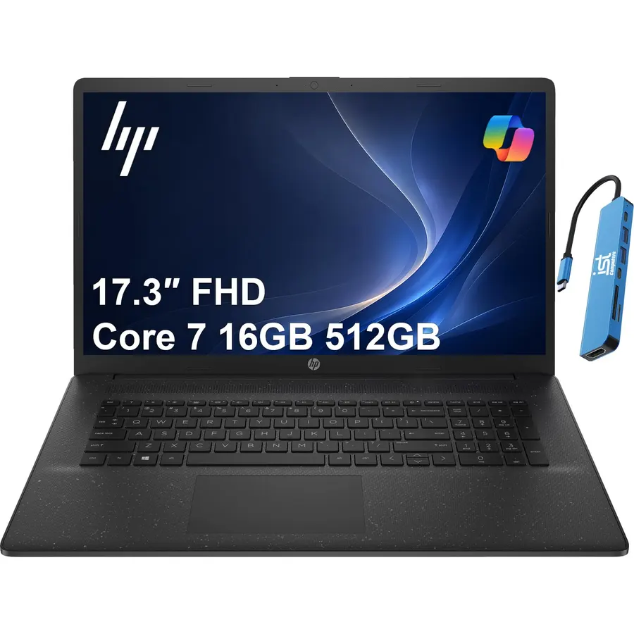 HP 17 Laptop, 17.3-inch FHD Anti-Glare, Intel Core 7 150U, 16GB RAM, 512GB SSD