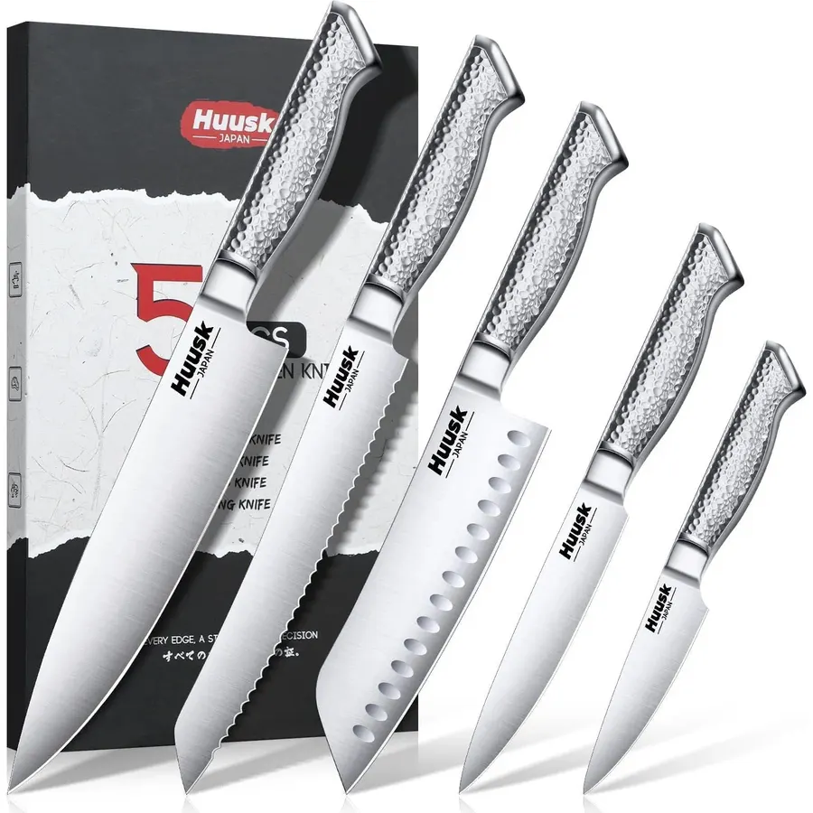 Huusk Chef Knife Set of 5, Japanese Stainless Knife Set Dishwasher Safe