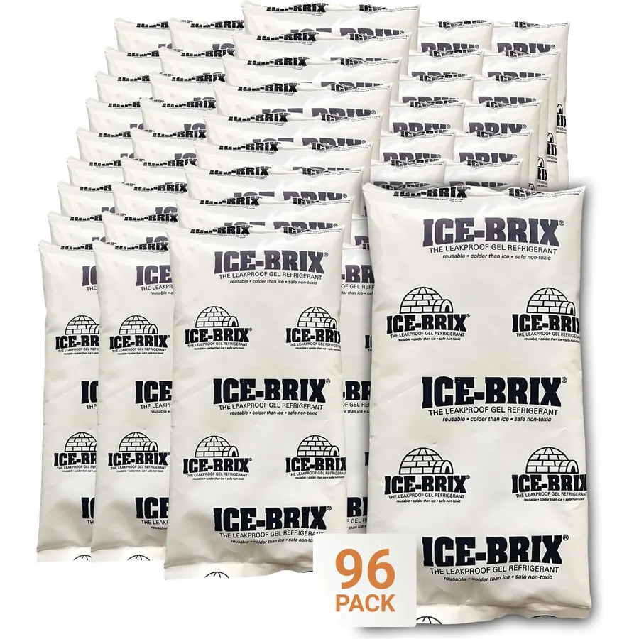 ICE-BRIX Reusable Gel Ice Packs for Shipping, 5 x 2.75 x 0.75 in, 3 oz White (96 Pack) - Compact Cold Packs for GLP-1 Medication Mailers, Lunch Boxes, Small Coolers, Frozen Food & Perishables