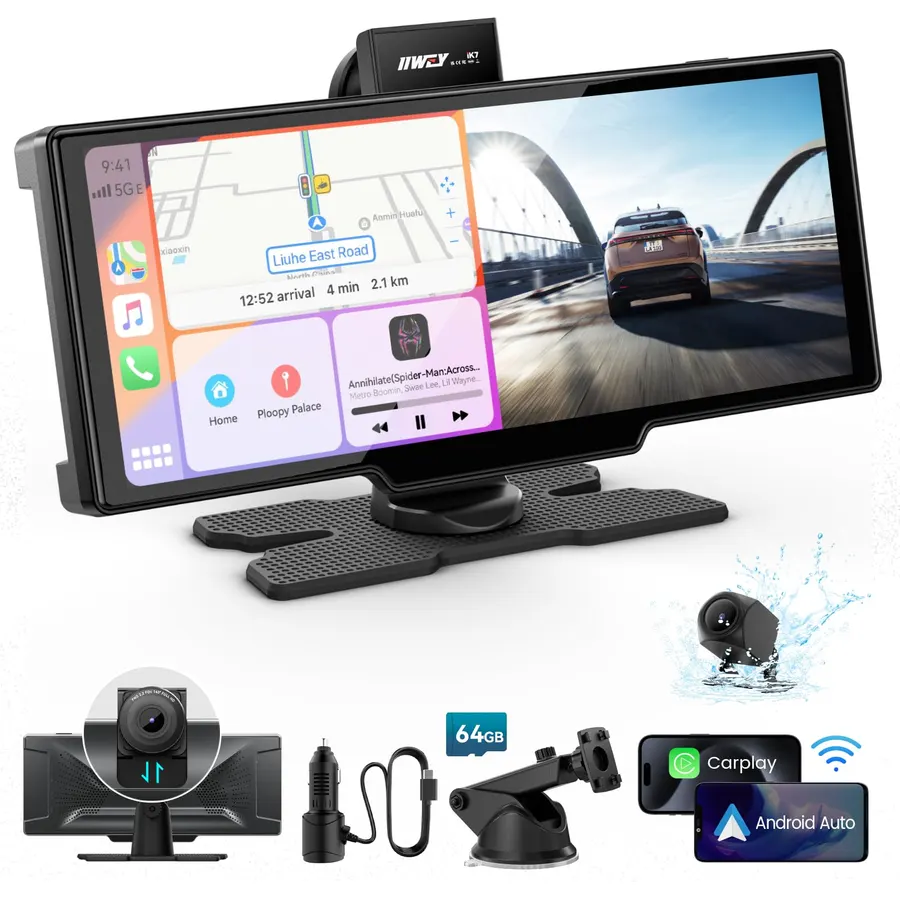 IIWEY iK11 11-Inch Wireless Apple CarPlay Screen, Android Auto, 4K Dash Cam