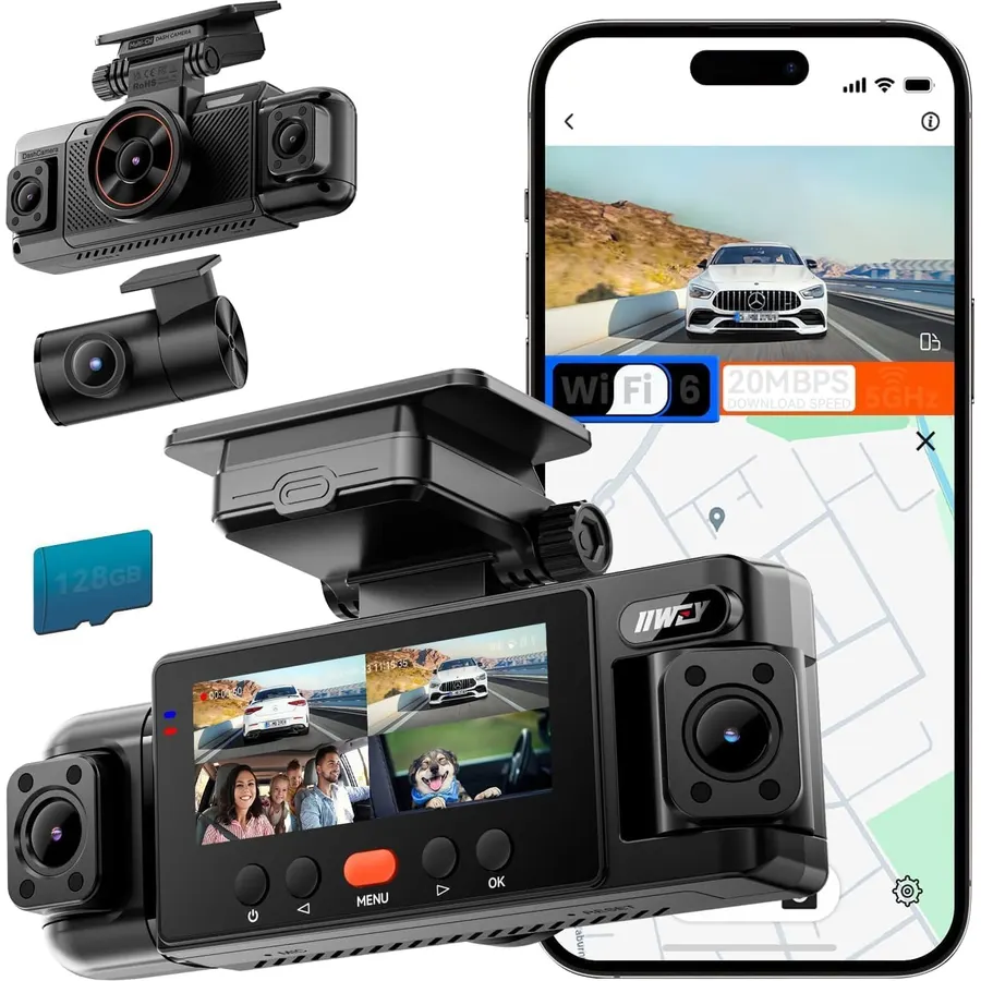 IIWEY N6 360° Dash Cam 4 Channel, Free 128GB Card, 8 IR Lights Night Vision