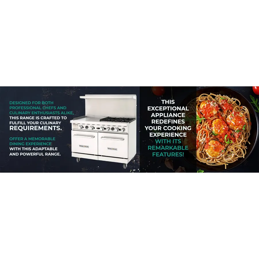 Inferno Blaze Premium IBP-GR-4824/NG 48" Natural Gas 4 Burner Range with 2 Ovens with 24" Griddle 196,000 BTU - ETL & Sanitation Certified Stainless Steel Gas Range - Perfect for Commercial Kitchens