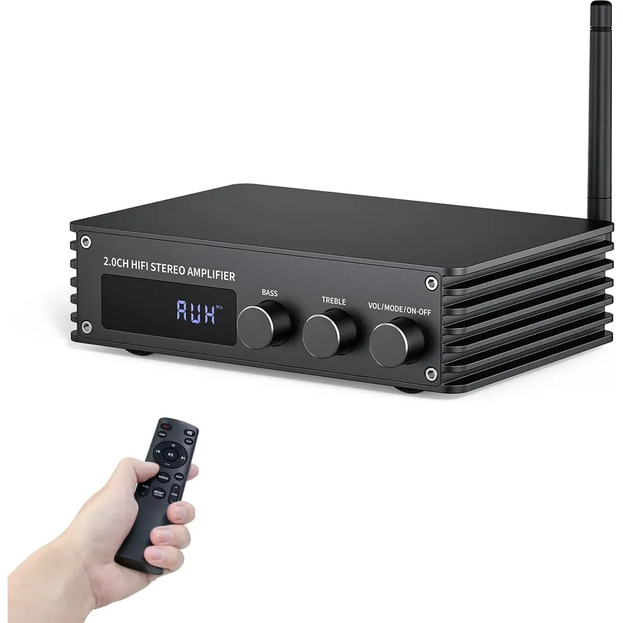 Inwa Bluetooth Audio Stereo Amplifier, 200W Dual Channel Mini Hi-Fi Stereo Receiver, 2.0CH Power Amp w/HDMI(ARC), Opt, Coax, USB, RCA for Home Speakers 100W x 2 with LED Display, Bass/Treble Control