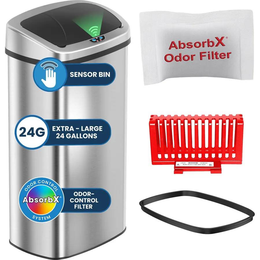 iTouchless Patented Large 24 Gallon Motion Sensor Trash Can | Odor Filter
