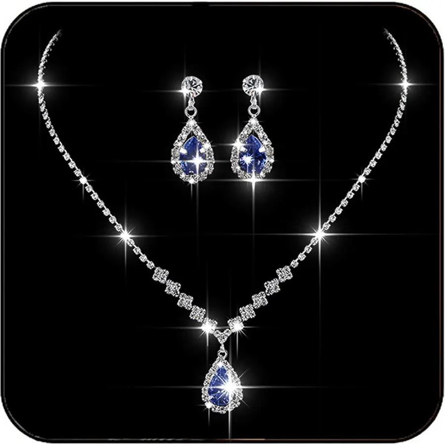 JAKAWIN Silver Clip On Earrings and Necklace Set Wedding Jewelry Sets