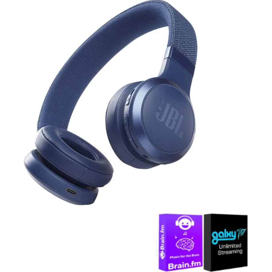 JBL Live 460NC Blue Wireless On Ear Headphones Bundle with AudioTrends Accessories, Bluetooth Noise Cancelling Headphones, Built-in Microphone, Voice Assistant Support