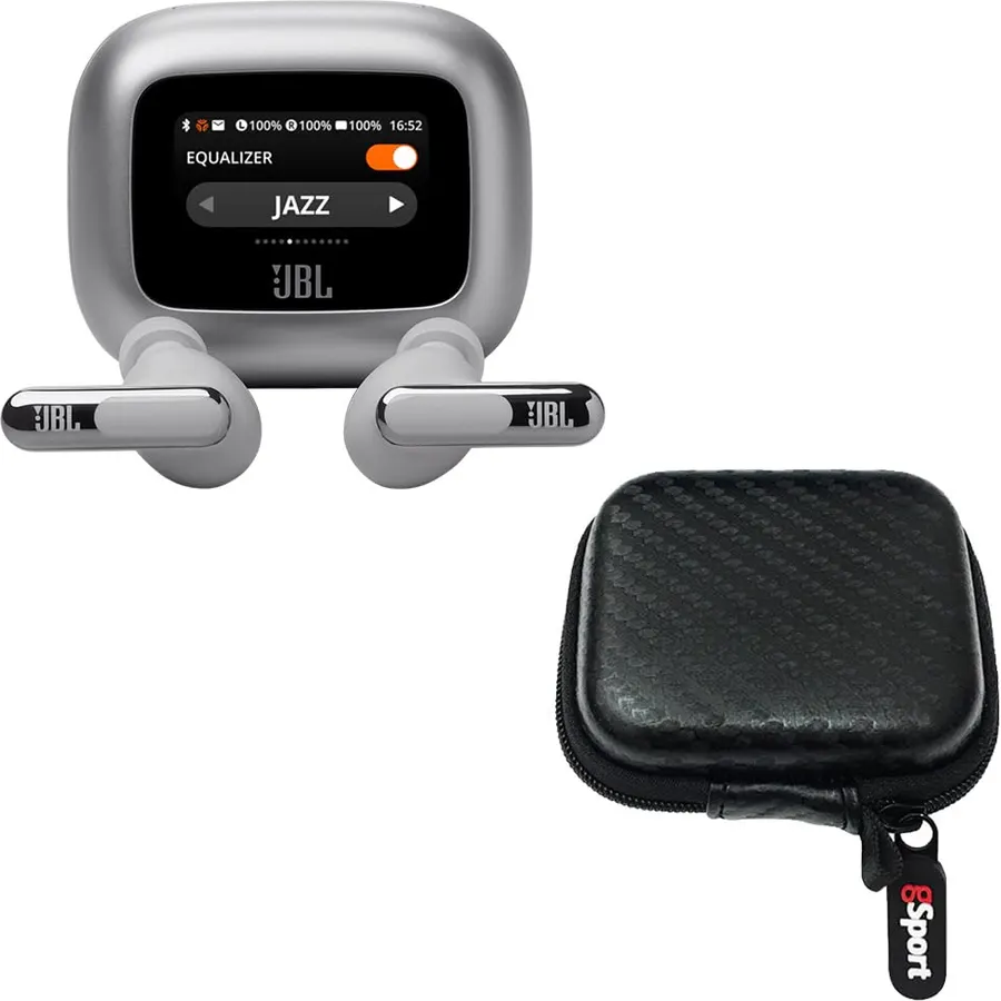 JBL - Live Beam 3 True Wireless Noise Cancelling Earbud Bundle with GSPORT CASE - Silve