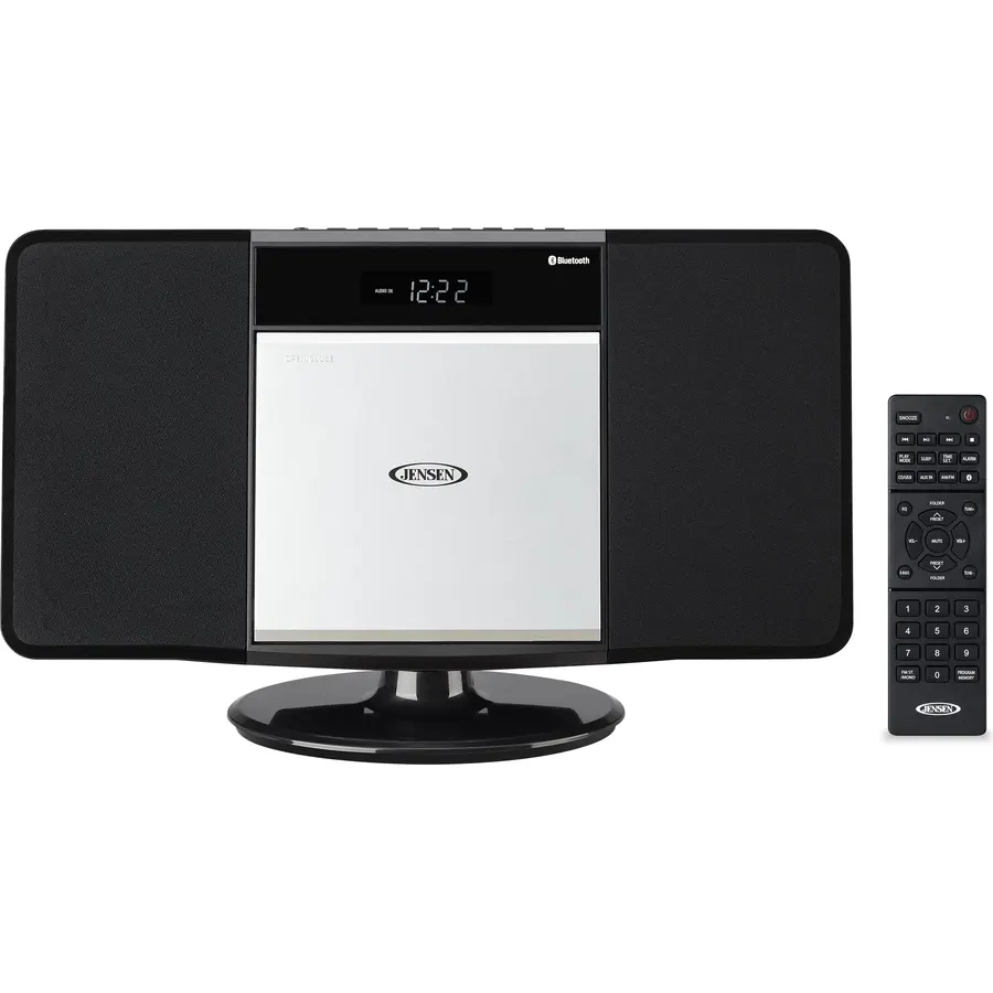 Jensen® JBS-300 Home Bluetooth Stereo Shelf Music System Speakers with MP3 CD Player Wall Mountable Digital AM-FM Radio, USB Port - Remote Included - Black Limited Edition