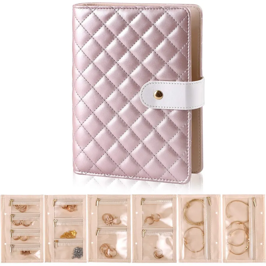 Jewelry Travel Case, Pearlescent Faux Leather,7.87*6.3*1.57 in