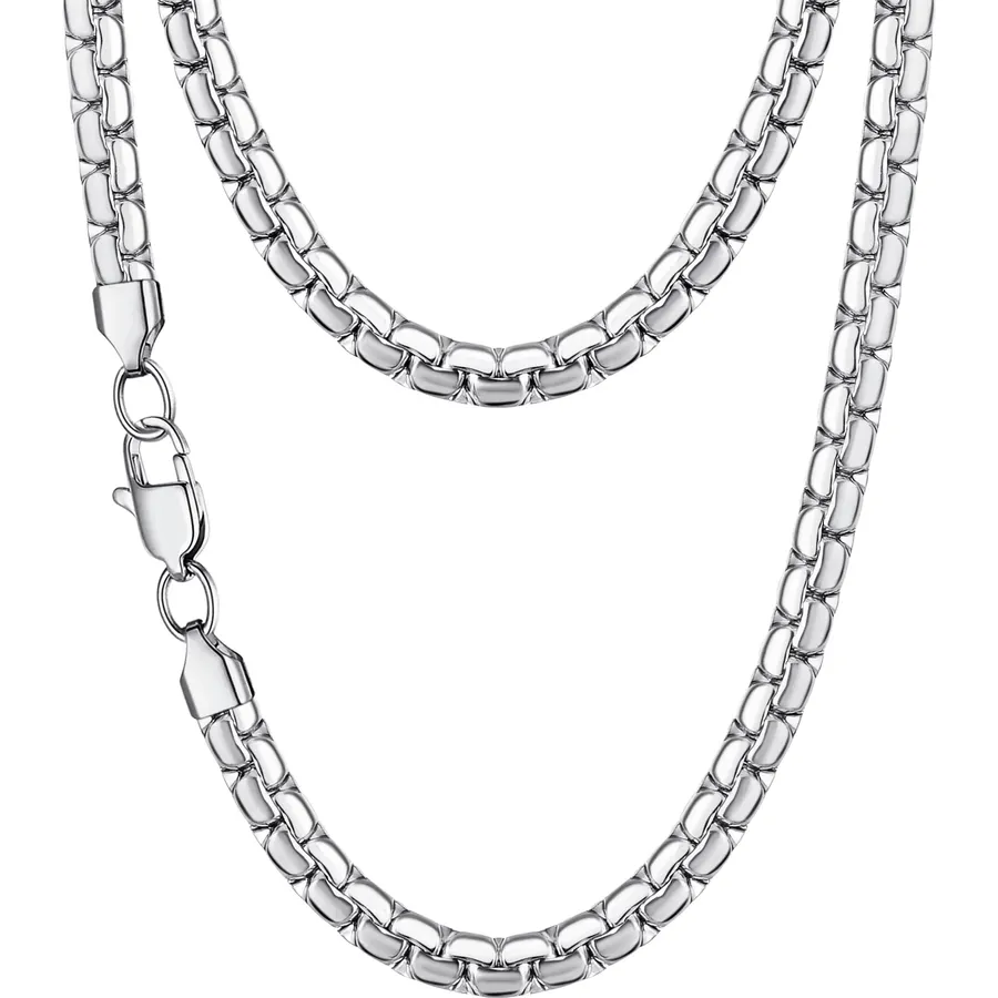 Jewlpire 4mm/5mm/6mm Silver/18K Gold Plated Flat Link Chain Necklace for Men, Stainless Steel Chain for Men, Hypoallergenic Men's Chain Necklaces 16 18 20 22 24 26 Inch