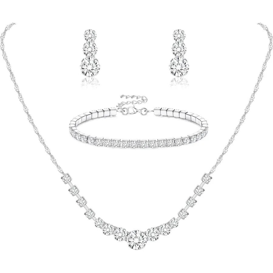 Jstyle Silver Jewelry Set for Women Sparkly Crystal Wedding Accessories