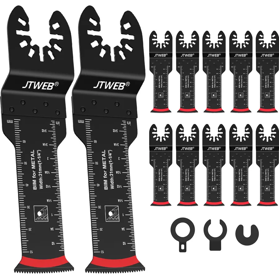 JTWEB Extra Long Oscillating Saw Blades - 30PCS Arc-Shaped Edge Bi-Metal Multitool Blades Precise Cut for Wood with Nails, Metal, Universal Quick Release Power Oscillating Tool Blades Kits