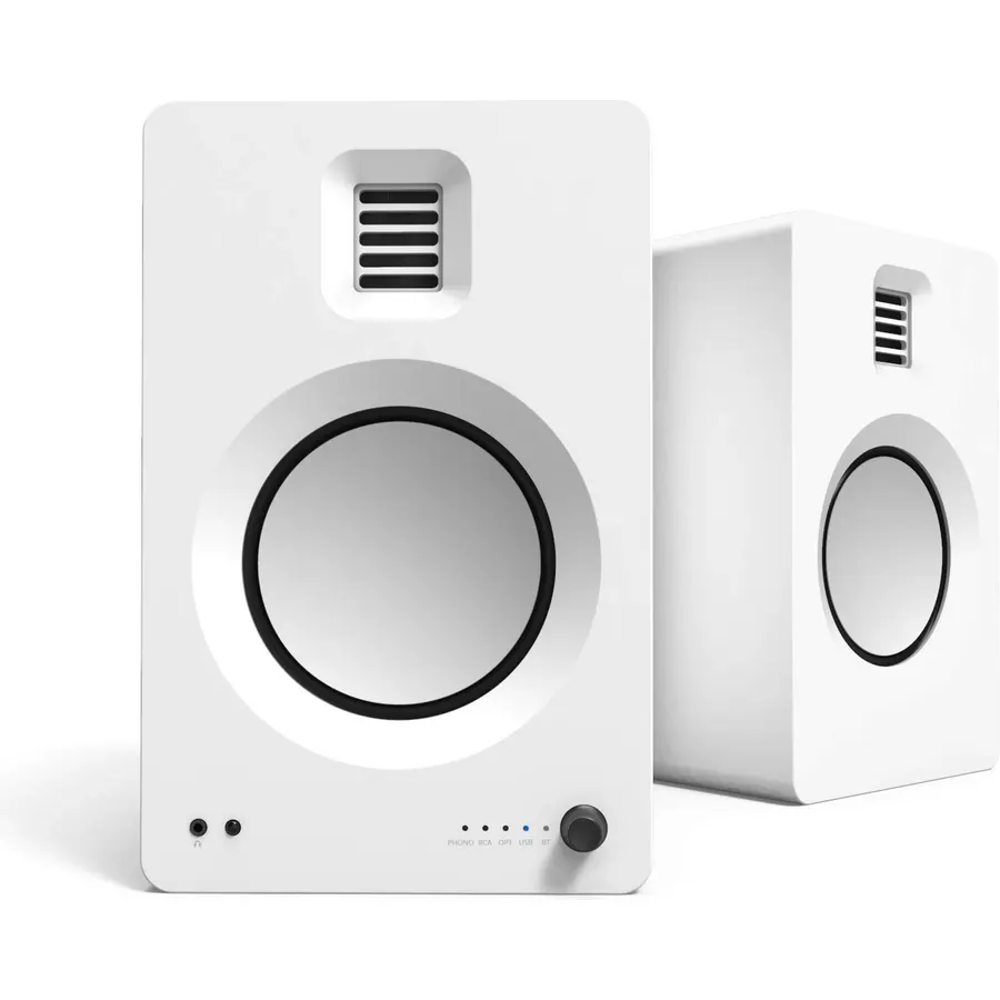 Kanto TUK Powered Speaker with Headphone Out | Built-in USB DAC | Dedicated RCA with Phono Pre-amp | Bluetooth | AMT Tweeter | 5.25" Driver | Pair | Matte White