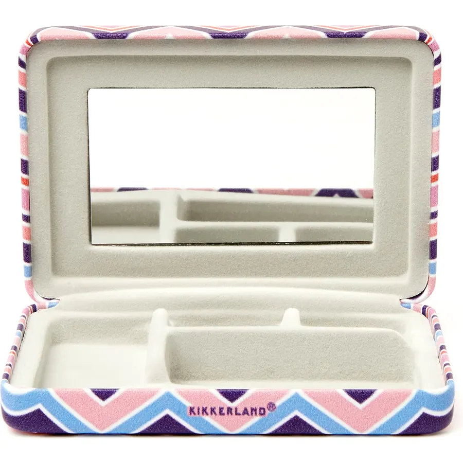 Kikkerland Portable Striped Travel Jewelry Storage Case with Mirror - OR108-A Random Style