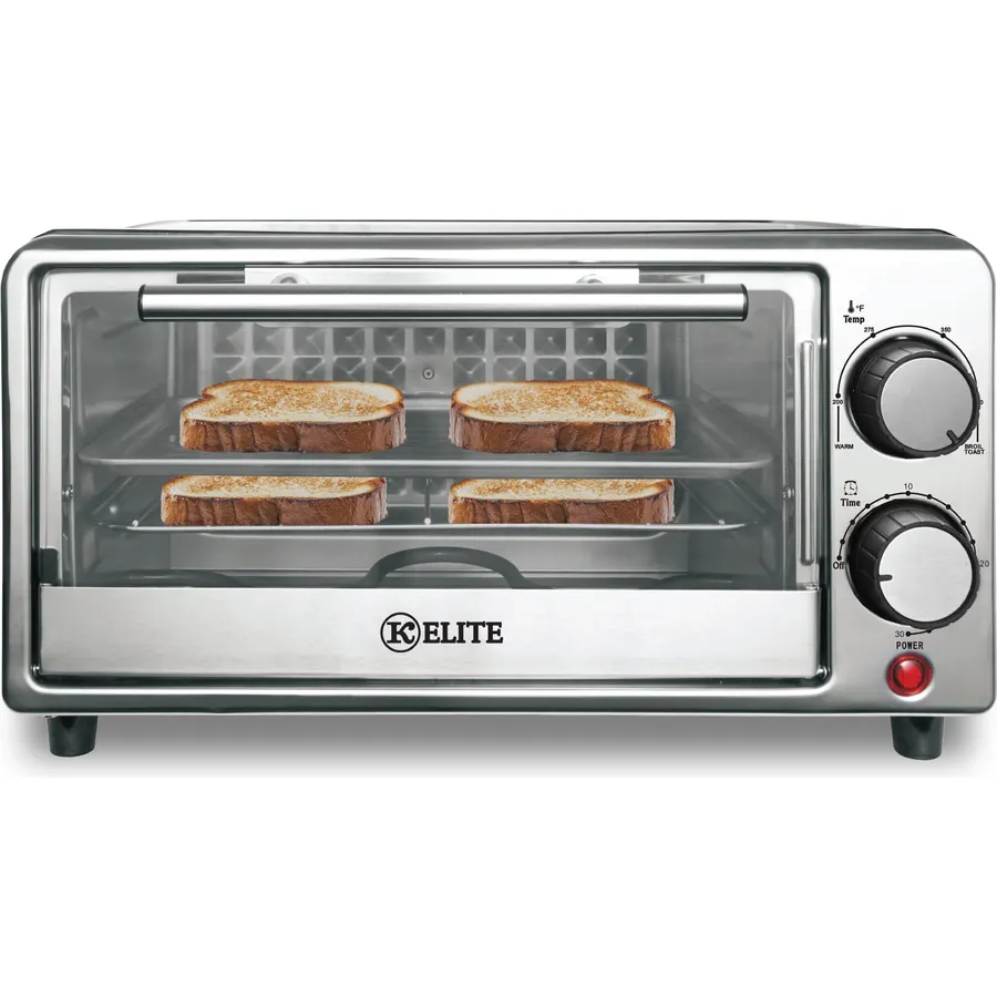 Kitchen Elite Toaster Oven, Compact Countertop Appliance with Bake Tray, Wire Rack, Adjustable Timer, and Temperature Control, Black
