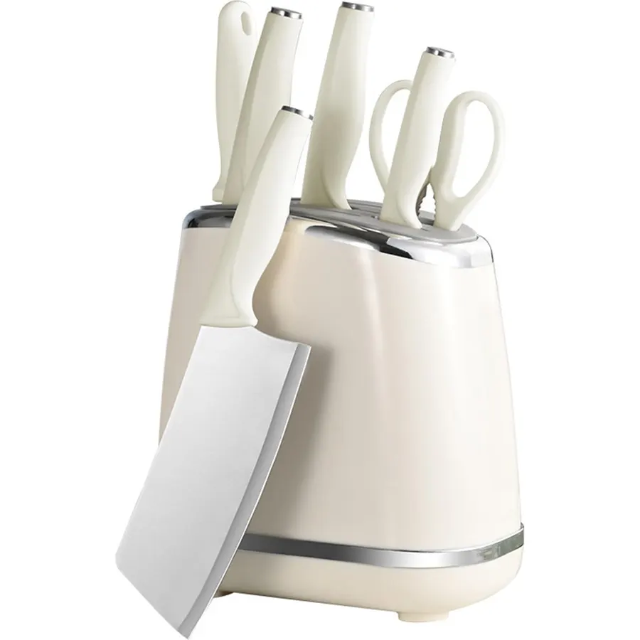 Kitchen Knife Set, White Knife Block Set with Block and Sharpener, 7 Pcs Ultra-Sharp Stainless Steel Knife Set with Ergonomic Handle, Cutlery Set for Kitchen,Space Saving (White)