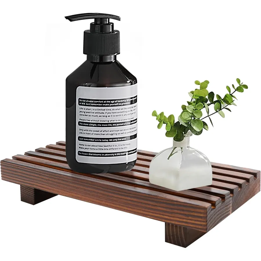 Kitchen Sink Tray for Bathroom Counter Decorative Wooden Riser Soap Holder