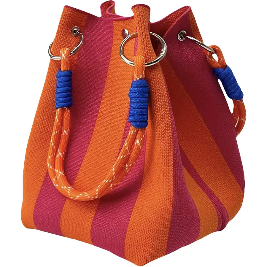 Knit Bucket Bag Small Beach Tote Handbag for Women Wrist Tote Purse