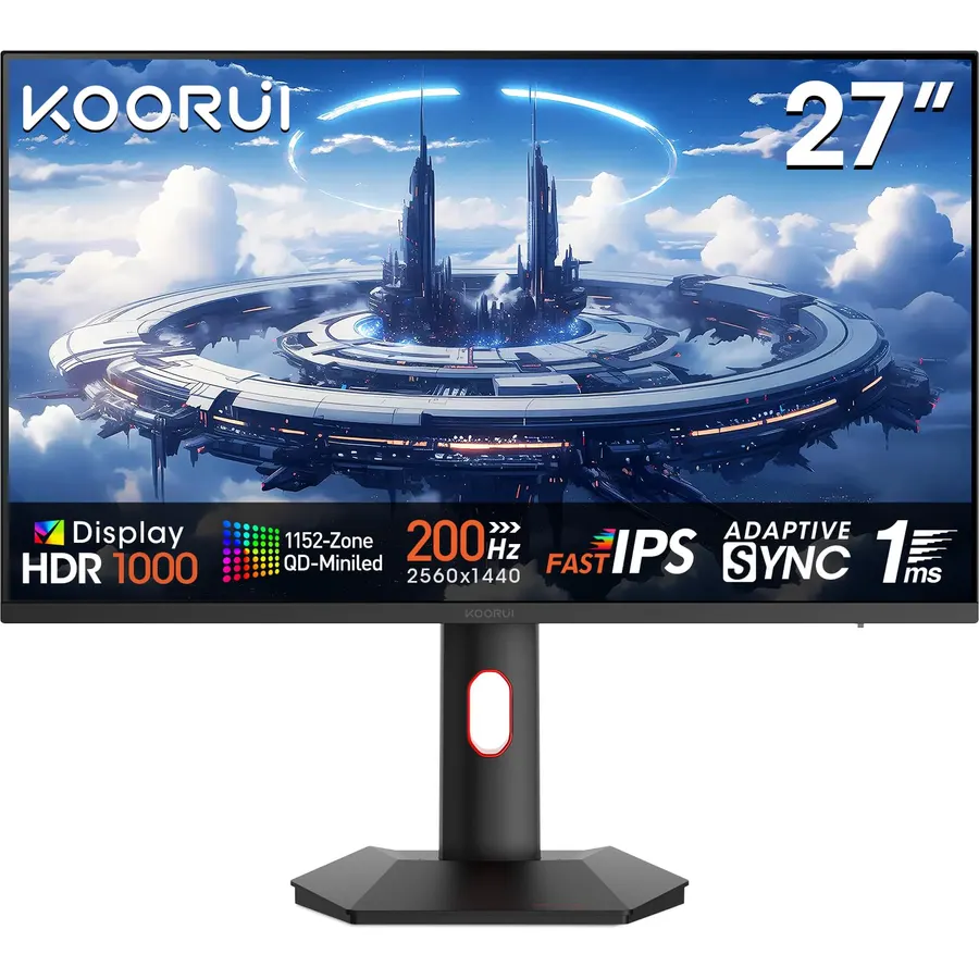 KOORUI 27 inch Mini-LED IPS Gaming Monitor, 200Hz 1ms, QHD 1440P HDR1000