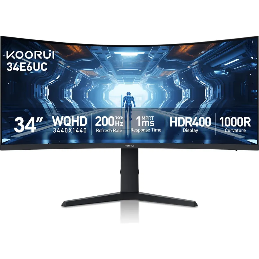 KOORUI 34 Inch 200Hz Ultrawide Curved WQHD 3440×1440p Gaming Monitor 1000R
