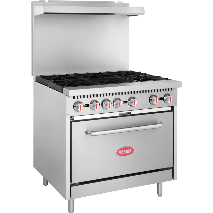Kratos 36" Commercial Gas Range & Oven, 6 Burners and Full Size Oven