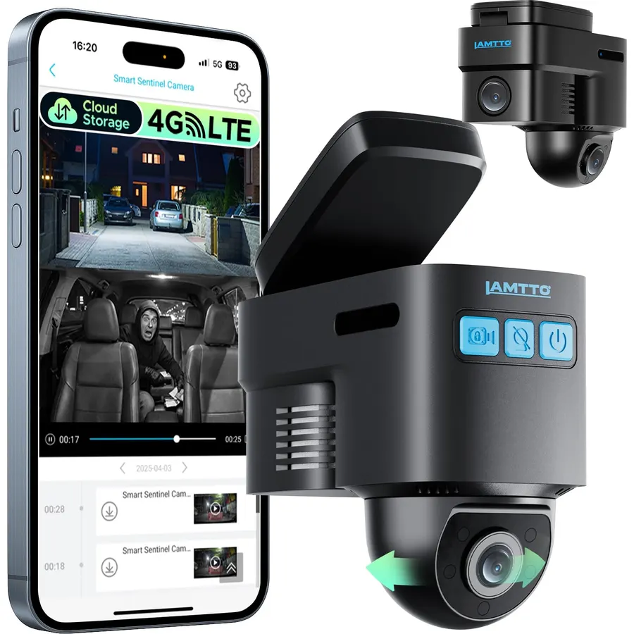4G LTE Dash Cam with Live View, 2K Front & 1080P Inside Car Security Camera