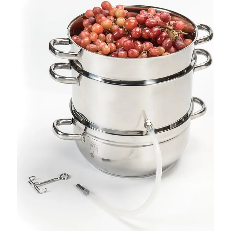 Lehman's Mehu-Maija Steam Juicer, 11 Quart Stainless Steel with Lid, Hose, Clamp, Loop Handles, Multipot Cookware for Making Juices, Jelly, Sauces