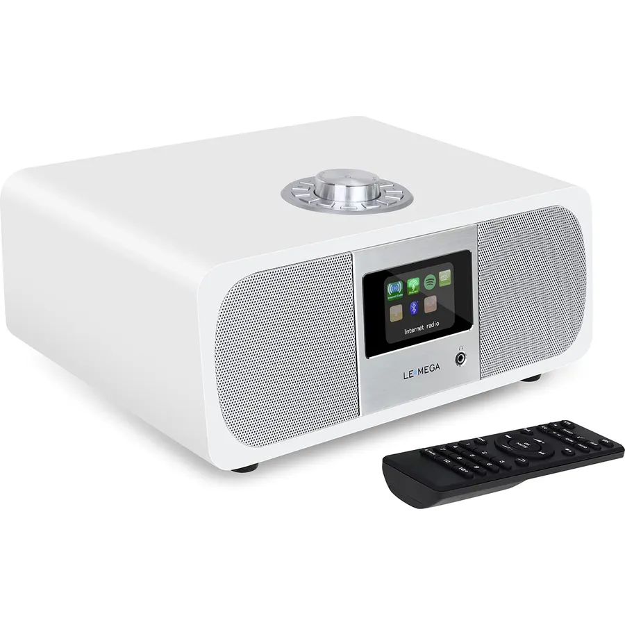 LEMEGA M3P 2.1 Music System with Internet Radio,FM Radio, Spotify Connect, Bluetooth Speaker,Wooden Box,40 Presets,Dual Alarms Clock,Remote and App Control - Satin White