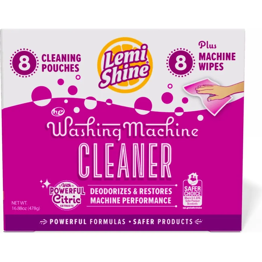 Lemi Shine Washing Machine Cleaner Plus Machine Wipes - 16.88 oz (8 Pack)
