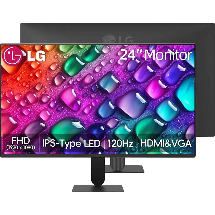 LG 24 inch FHD IPS Monitor, 120Hz Refresh Rate, 1ms MBR, 99% sRGB, HDR10, Flicker Safe, VRR, Slim Bezel, Black Stabilizer, HDMI & VGA, Tilt Adjustable, 178 Degrees Viewing Angle, Black