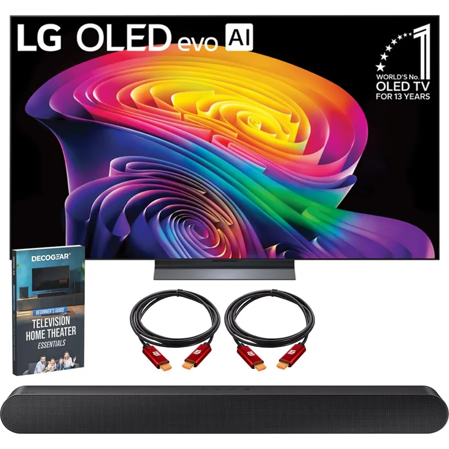 LG 48 inch OLED evo AI C6 4K Smart webOS TV (2026) OLED48C6PUA.AUSZ Bundle with Samsung HW-S50B 3.0ch All-in-One Soundbar, 2X HDMI Cable and Deco Gear Home Theater Beginner's Guide