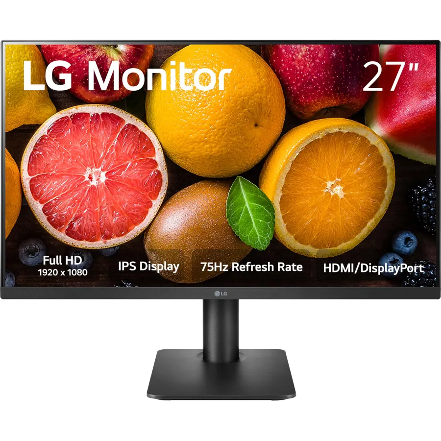LG FHD (1920 x 1080) 27 Inch Computer Monitor, IPS, AMD FreeSync, 3-Side Borderless Design, Tilt/Height Adjustable Stand, 75Hz, 5ms, OnScreen Control, HDMI, DisplayPort, D-Sub, 27MP450-B, Black