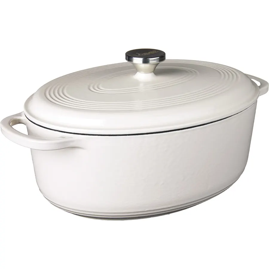 Lodge Enameled Cast Iron Oval Dutch Oven with Lid, 7 Quart, Oyster White