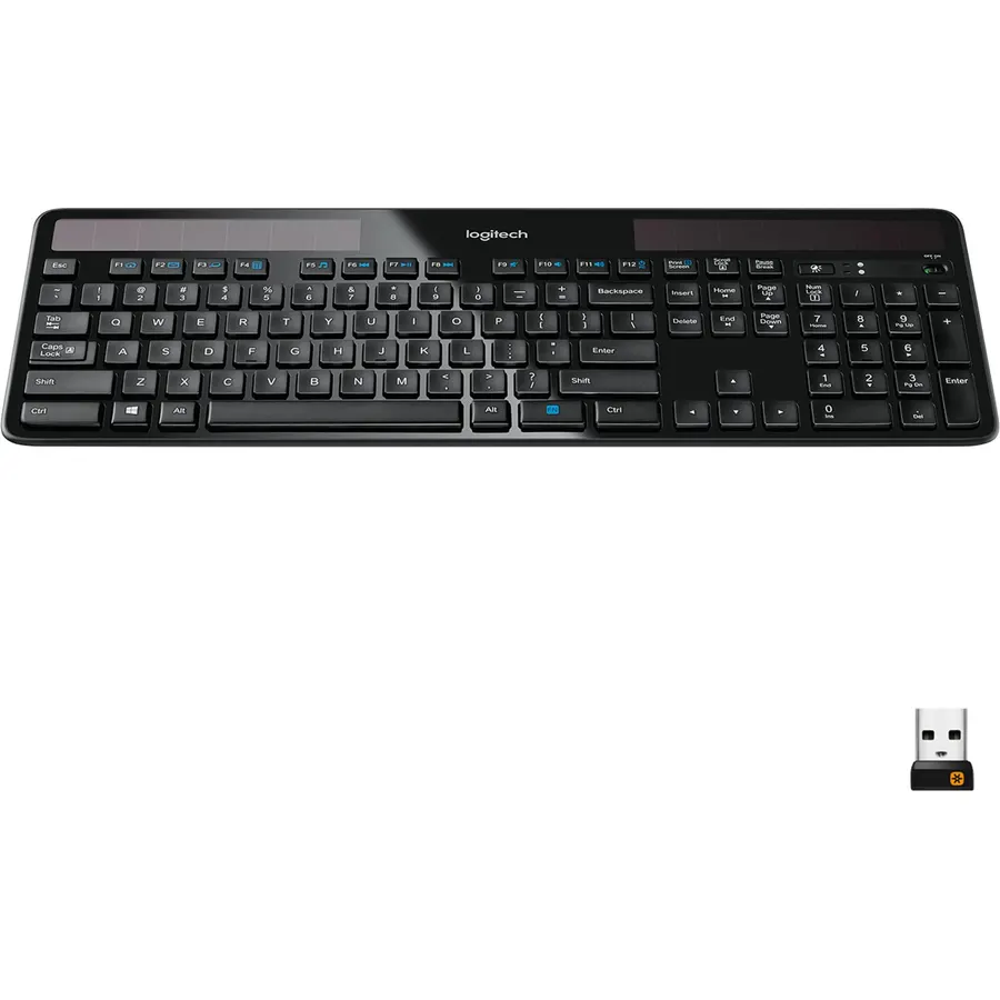 Logitech K750 Wireless Solar Keyboard for Windows, 2.4GHz Wireless with USB Unifying Receiver, Ultra-Thin, Compatible with PC, Laptop - Black