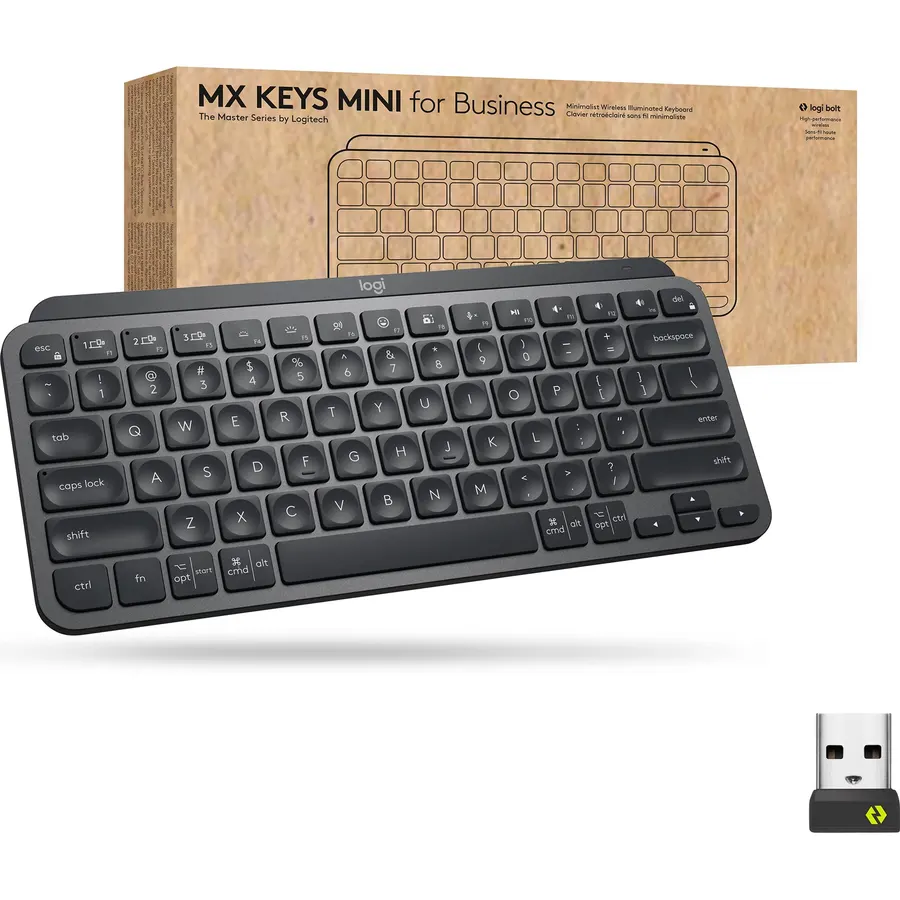 Logitech MX Keys Mini Wireless Illuminated Keyboard for Business, Compact, Logi Bolt Technology, Backlit, Rechargeable, Globally Certified, Windows/Mac/Chrome/Linux - Graphite