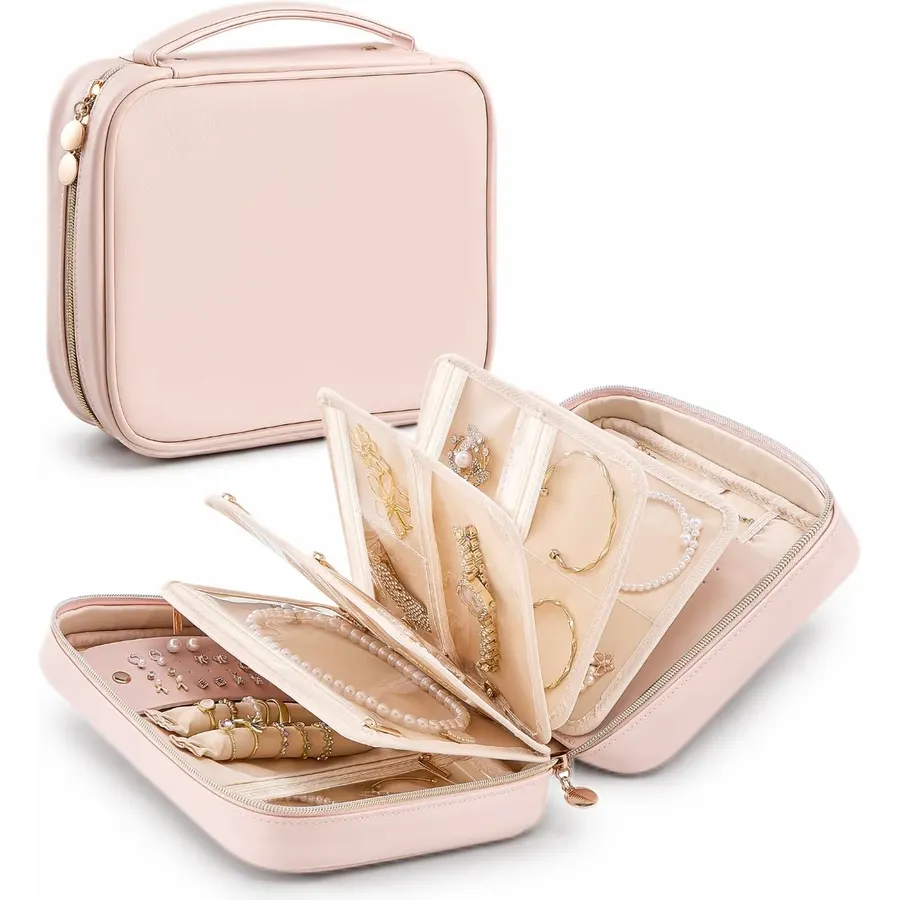 Lolalet Travel Jewelry Case, Medium Jewelry Storage Organizer -Apricotpink