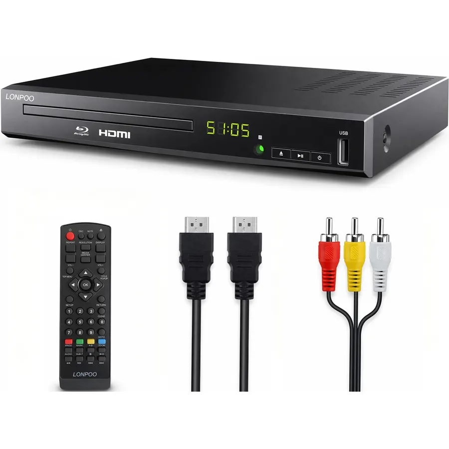 LONPOO LP-100 Blu-Ray Disc Player for TV 1080P DVD CD HDMI USB Upscaling