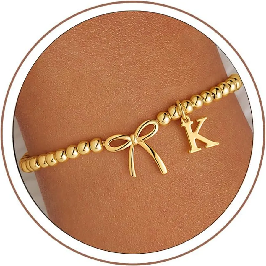 M MOOHAM Bow Initial Bracelets for Women Girls, Letter A-Z Beaded Bracelet