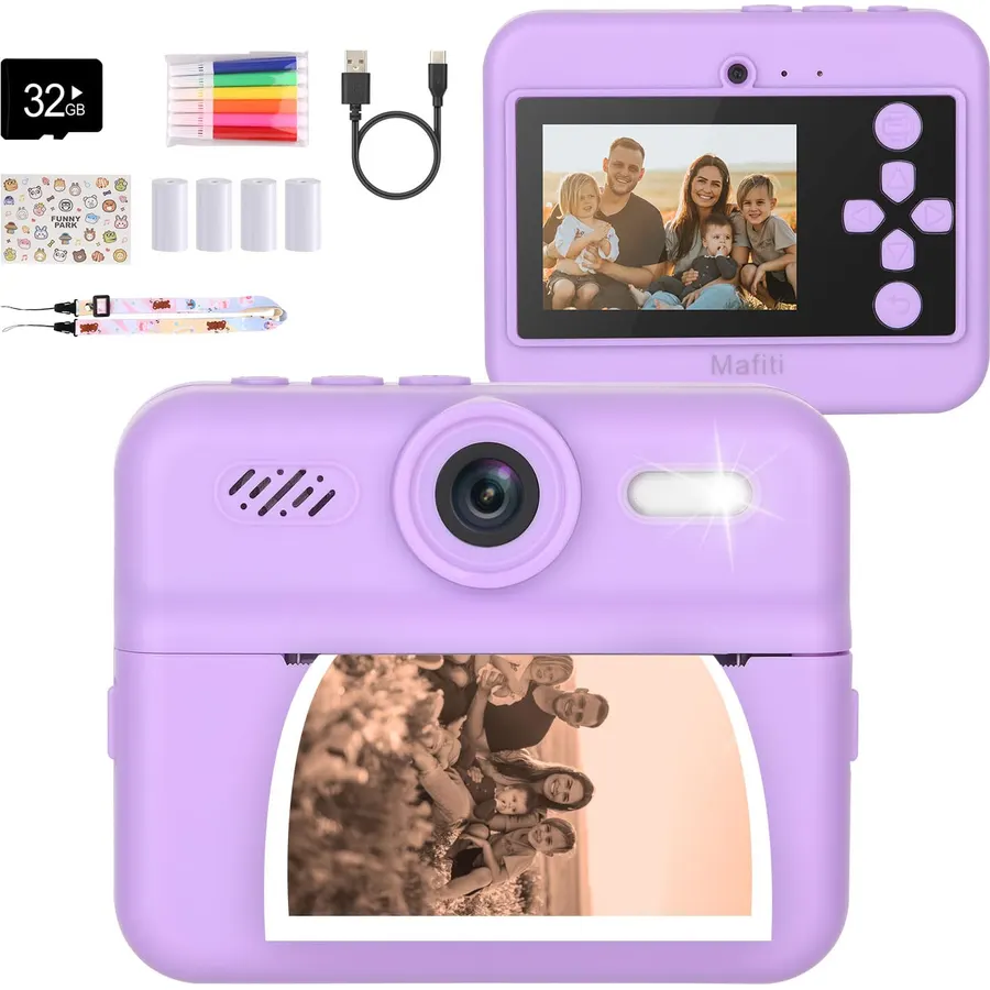 Mafiti Kids Camera Instant Print, 48MP Digital Camera with 32G Card,Orange
