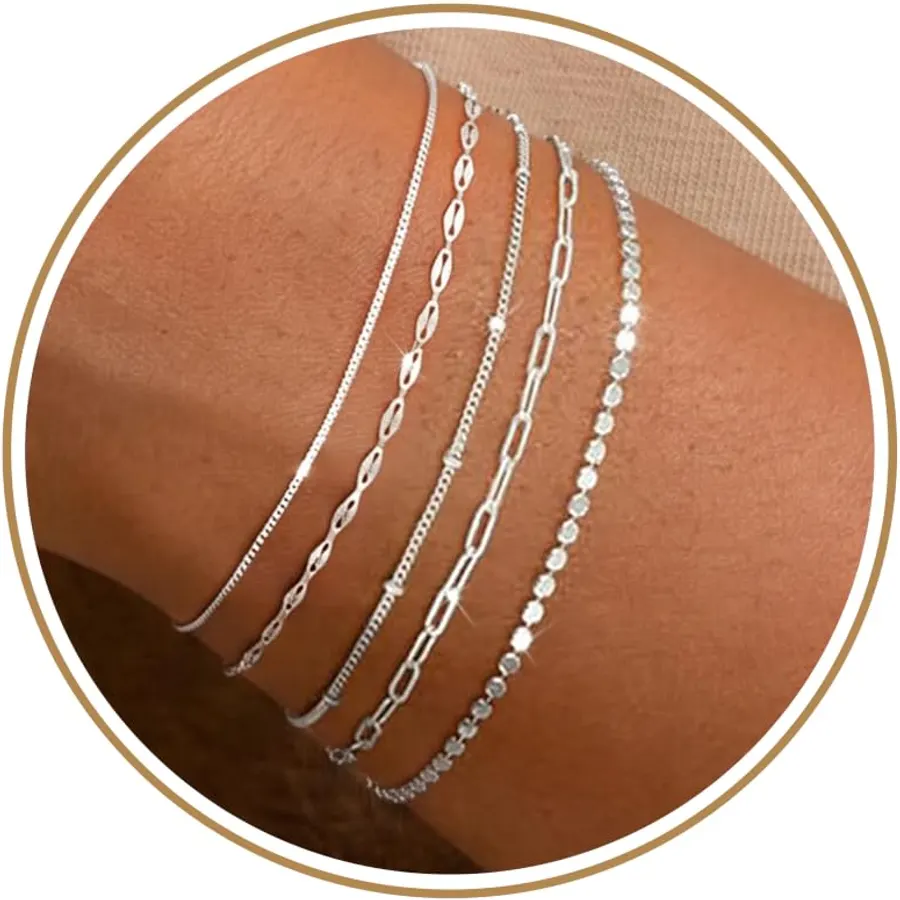MBW Sterling Silver Simple Thin Bracelets for Women Trendy