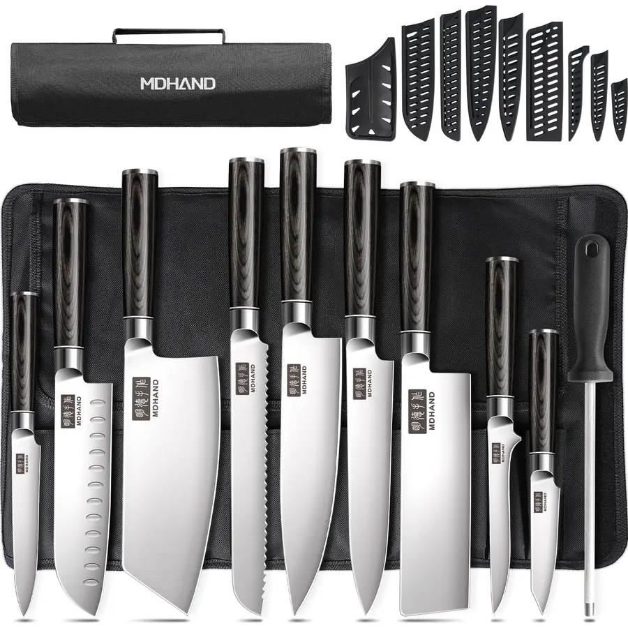 MDHAND Chef Knife Set with Roll Bag, Ultra Sharp Japanese Kitchen Knife Set
