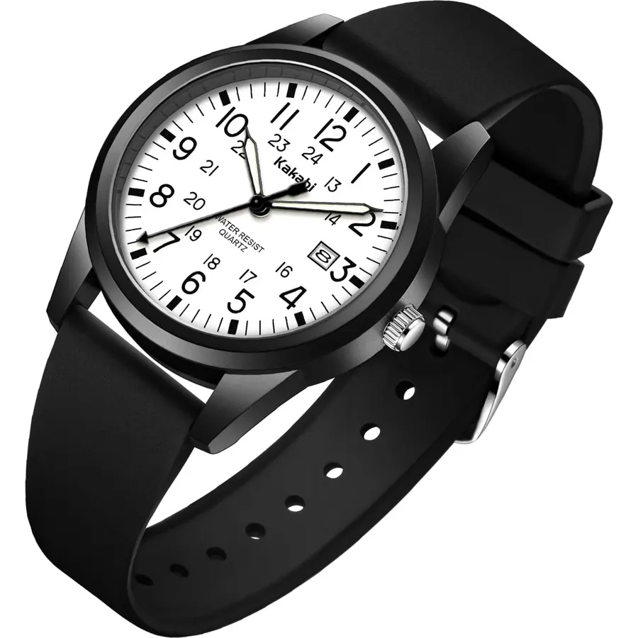 Men's Easy to Read Watch, Unisex Military Sport Analog Quartz Casual Wristwatch with Comfortable Silicone Strap, 24 Hour Time, 30M Water Resistance