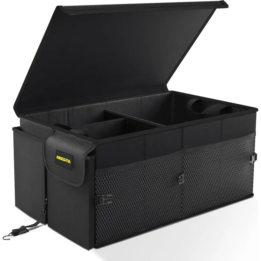 MIKKUPPA Trunk Organizer with Lid - 65L Collapsible Car Organizer, Black