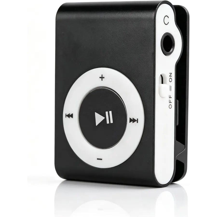 Mini MP3 Player, Portable Digital Music Media Player, Mini MP3 with Back Clip, Player with Earphone and USB Cable, up to 5H Playing Time, Support Memory Card (Black)