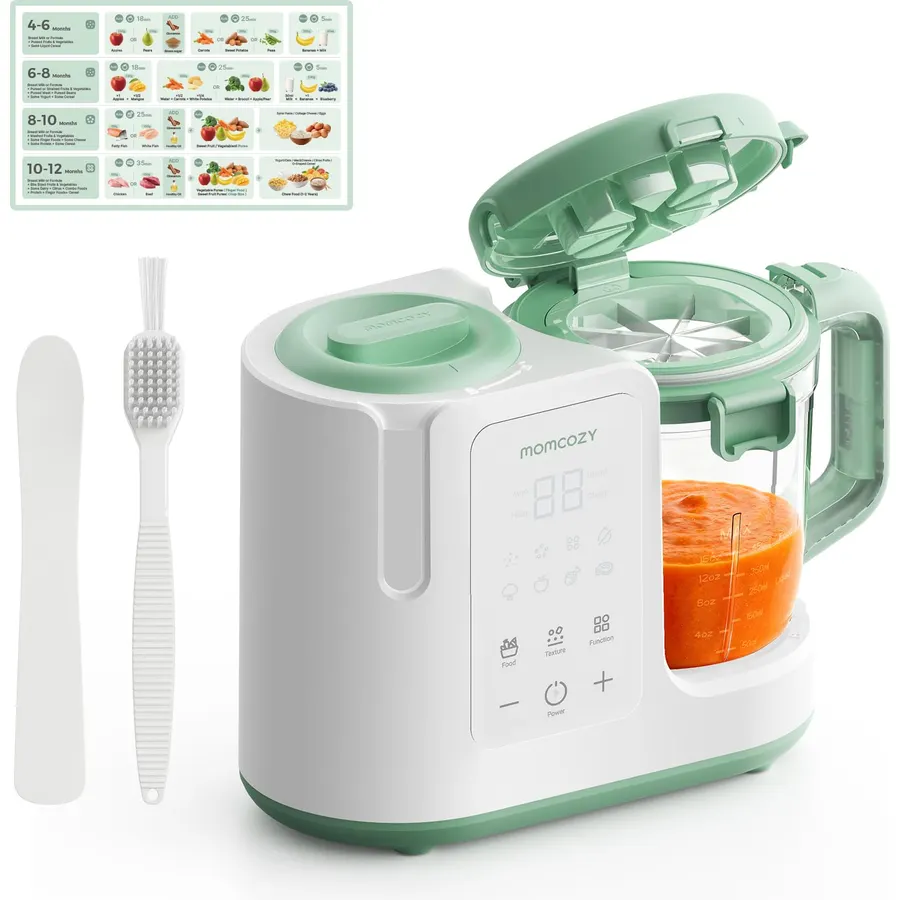 Momcozy AutoMeal Baby Food Maker – One-Step Auto Steam & Blend Food Processor, 15oz Large Cup & 6-Blade Design, Self-Cleaning, Auto 3-Stage Texture Settings for Effortless Homemade Baby Puree