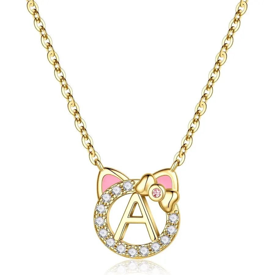 MONOOC Cat Gifts for Girls - Tiny Cat Initial Necklace for Teen Girls Kid
