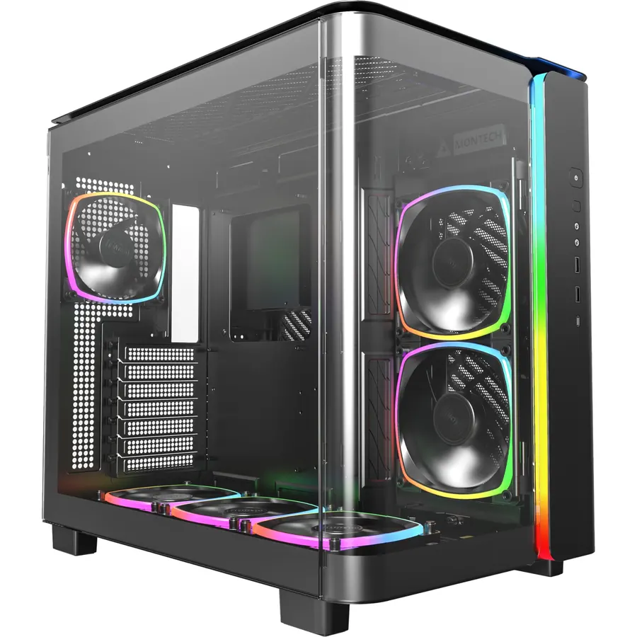 MONTECH King 95 PRO Curved Dual-Chamber ATX PC Case, 6 ARGB Fans, Black