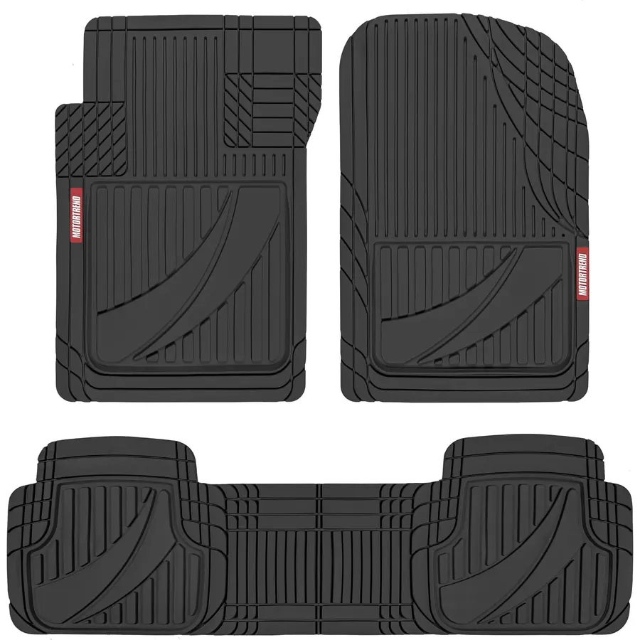 Motor Trend FlexTough™ Advanced Black Rubber Car Floor Mats – Heavy Duty Trim to Fit All Weather Floor Mats for Cars Truck SUV - Automotive Car Interior Floor Liner Protection - Universal Fit
